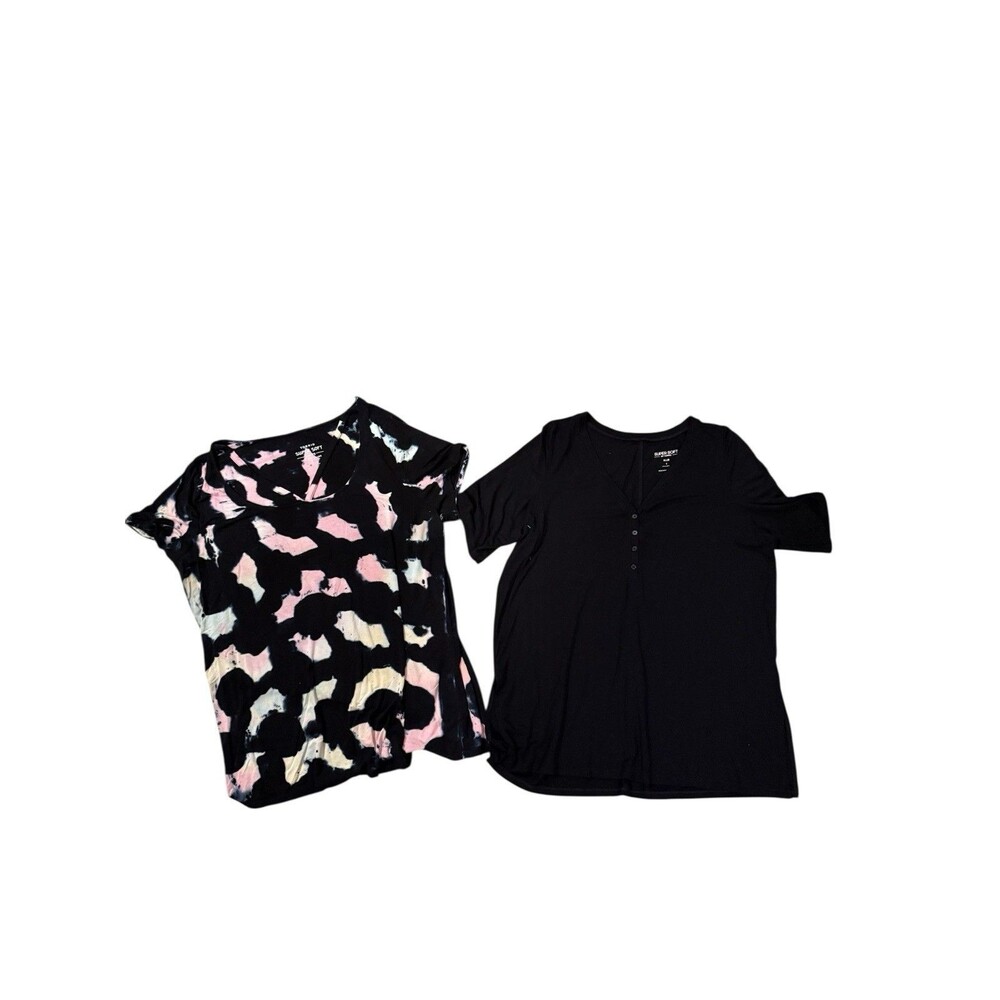 Torrid Super Soft Knits tops Lot Of 2 Sz 1 1X Black Tunic & Tie-Dye Black Tee ￼‎